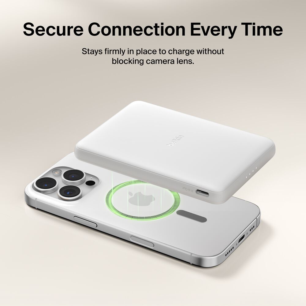 Slim Magnetic Power Bank 5K, White, hi-res